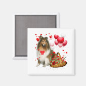 Aimant Rough Collie Heart Balloon Happy Valentine Day Dog (Recto/Verso)