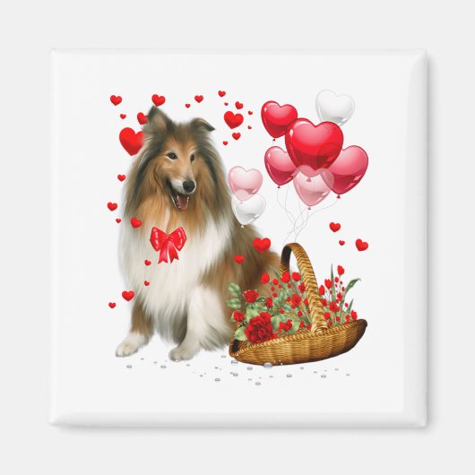 Aimant Rough Collie Heart Balloon Happy Valentine Day Dog (Devant)
