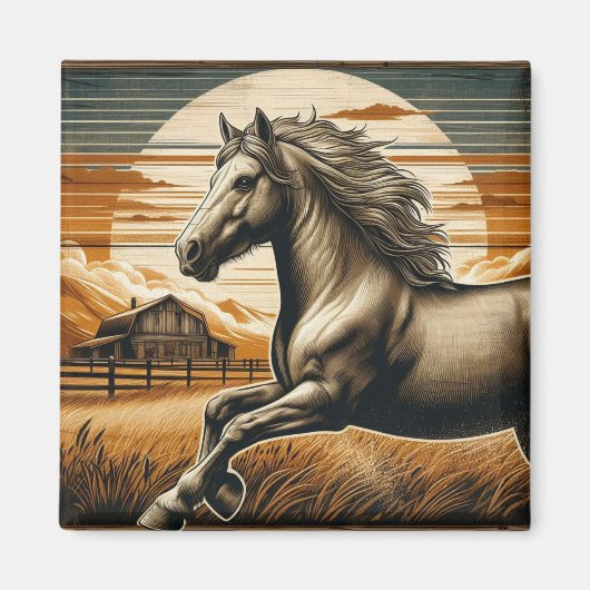 Aimant Rouille/cheval vintage/Ouest (Devant)