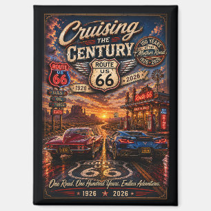 Aimant Route 66 Centenaire Voitures Classiques Route Néon