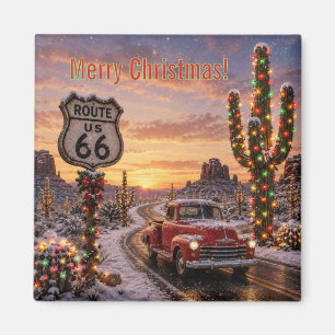 Aimant Route 66 de Noël enneigée, souvenir pour réfrigéra