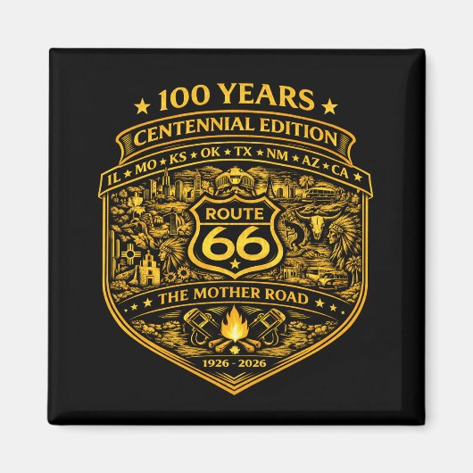 Aimant Route 66 Or Centenaire 100 Ans (Devant)