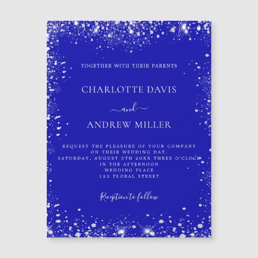 Aimant royal bleu argent faire-part de mariage (Devant)