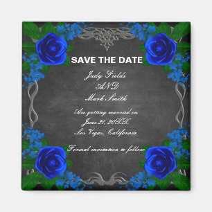 Aimant Royal Blue Rose Chalk Board Wedding Save The Date