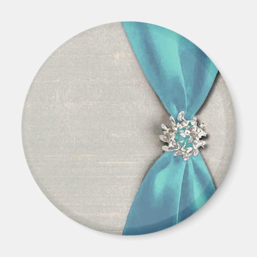Aimant ruban en satin bleu avec copie de bijou (Devant)
