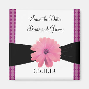 Aimant Ruban noir Fleur rose Enregistrer la date