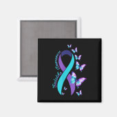 Aimant Ruban violet sarcelle de sensibilisation à la prév (Recto/Verso)