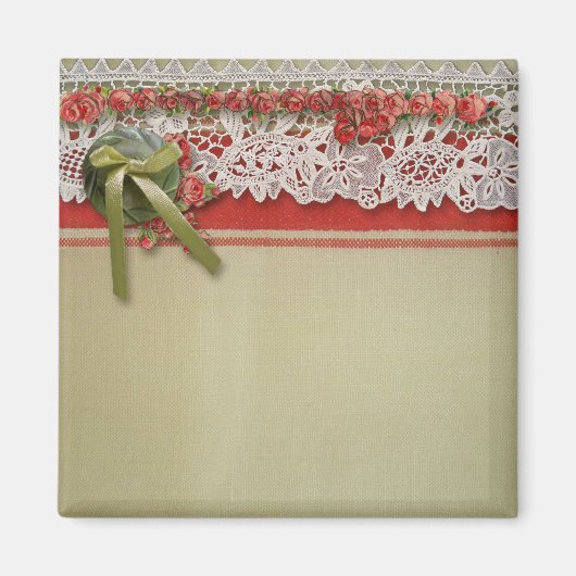 Aimant Rubans Antique Rose Lace Rustique Rouge Victorien  (Devant)