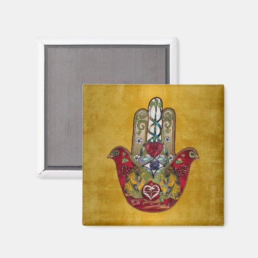 Aimant Ruby Pomegranate Heart Red Bird Hamsa (Recto/Verso)