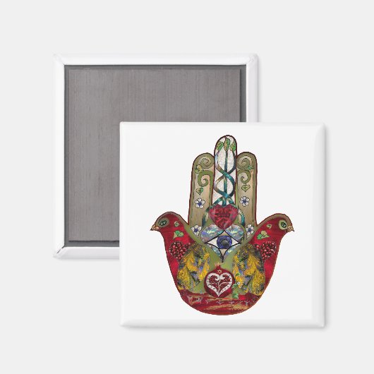 Aimant Ruby Pomegranate Heart Red Bird Hamsa (Recto/Verso)