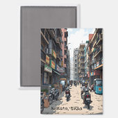 Aimant Rue animée du centre de Kolkata, Inde (Recto/Verso)