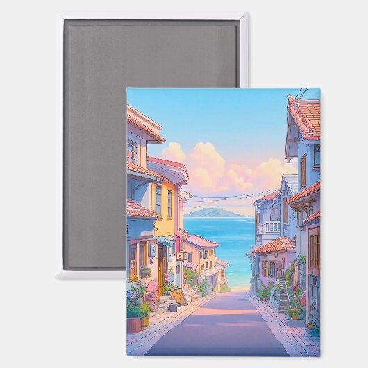 Aimant Rue côtière pastel d'Okinawa (Recto/Verso)