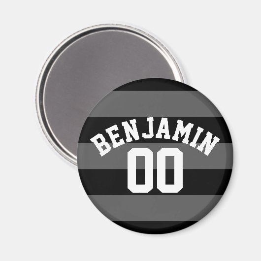 Aimant Rugby argenté noir et gris Numéro de nom (Recto/Verso)