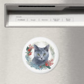 Aimant Russe Blue Chat Noël Wreath Festive Kitten (In Situ (Lave-vaisselle))