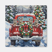 Aimant Russian Blue Cat Christmas Red Truck Holiday (Devant)