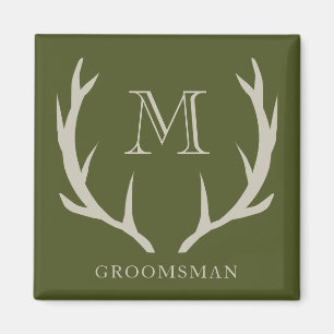 Aimant Rustic Army Green Antler Personnalisé Groomsmen Ca