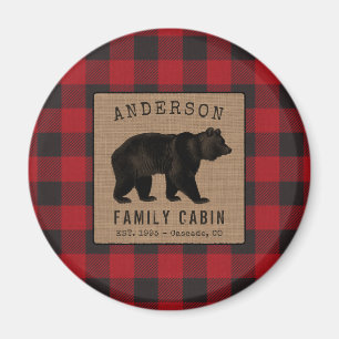 Aimant Rustic Bear Family Cabine Red Buffalo Plaid Burlap