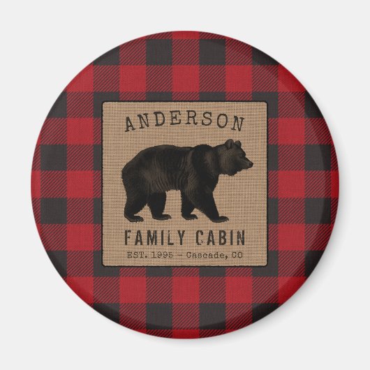 Aimant Rustic Bear Family Cabine Red Buffalo Plaid Burlap (Devant)