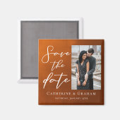 Aimant Rustic Burnt Orange Couple Photo Enregistrer la da (Recto/Verso)