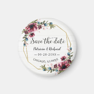 Aimant Rustic Chic Burgundy Floral Wedding Save The Date