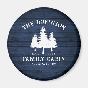 Aimant Rustic Country Family Cabine Arbres Blue Wood Impr