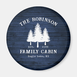 Aimant Rustic Country Family Cabine Arbres Blue Wood Impr
