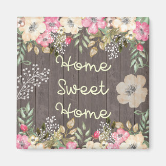 Aimant Rustic Look Home Sweet Home Floral Bois