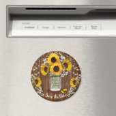 Aimant Rustic Mason Jar Sunflower Enregistrer la date Mar (In Situ (Lave-vaisselle))