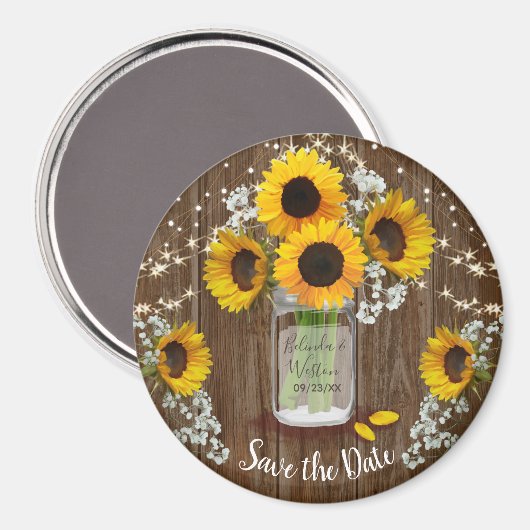 Aimant Rustic Mason Jar Sunflower Enregistrer la date Mar (Recto/Verso)