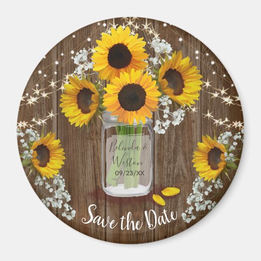 Aimant Rustic Mason Jar Sunflower Enregistrer la date Mar (Devant)