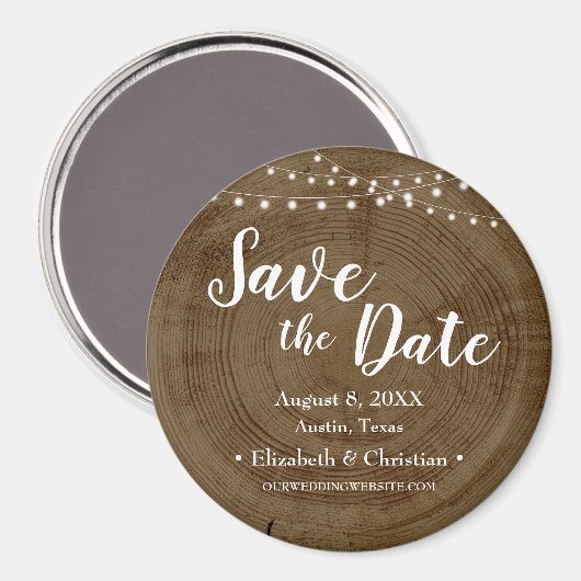 Aimant Rustic String of lights Wood Barn Save the date (Recto/Verso)