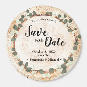 Aimant Rustic Wedding Eucalyptus Wood Cut Slice Custom (Devant)