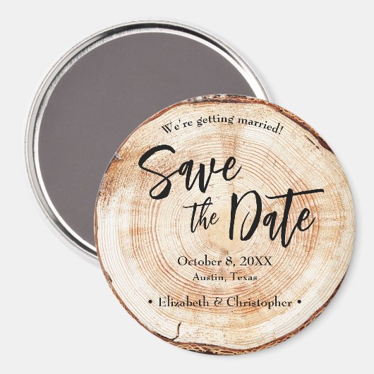Aimant Rustic Wood Slice Custom Save the Date Wedding (Recto/Verso)