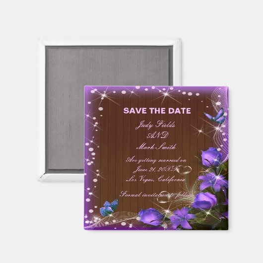 Aimant Rustique Bois foncé Violet Floral Enregistrer La D (Recto/Verso)