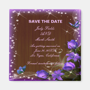 Aimant Rustique Bois foncé Violet Floral Enregistrer La D