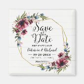 Aimant Rustique Chic Bourgogne Mariage Floral Enregistrer (Devant)