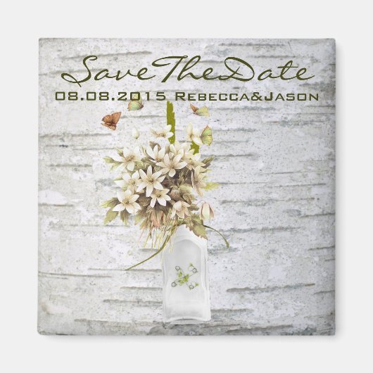 Aimant rustique fleur sauvage blanc bouleau mariage (Devant)