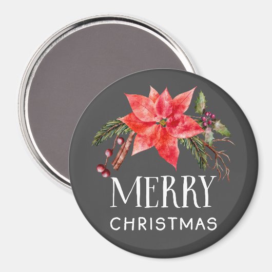Aimant Rustique Poinsettia Wreath Joyeux Noël (Recto/Verso)