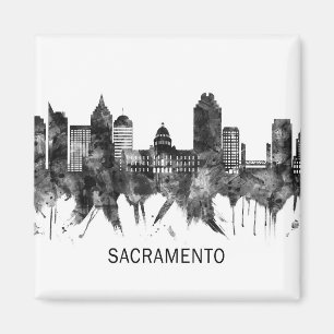 Aimant Sacramento California Skyline BW