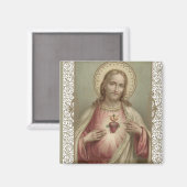 Aimant Sacré Coeur de Jésus avec bordure décorative (Recto/Verso)
