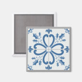 Aimant Sacré de Noël et pétales de fleurs carreaux bleus (Recto/Verso)