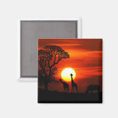 Aimant Safari Africain Sunset Animal Silhouettes (Recto/Verso)
