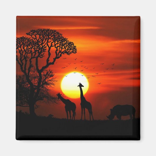 Aimant Safari Africain Sunset Animal Silhouettes (Devant)
