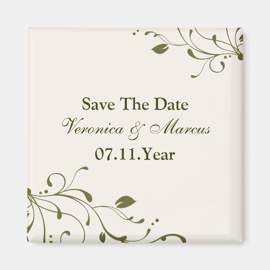 Aimant Sage Green Floral Decal Enregistrer l'aimant Date (Devant)