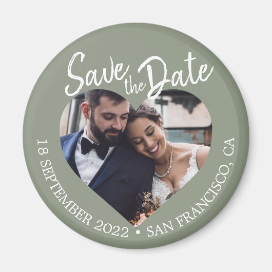 Aimant Sage Green Photo Modern Script Save the Date (Devant)