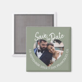 Aimant Sage Green Photo Modern Script Save the Date (Recto/Verso)