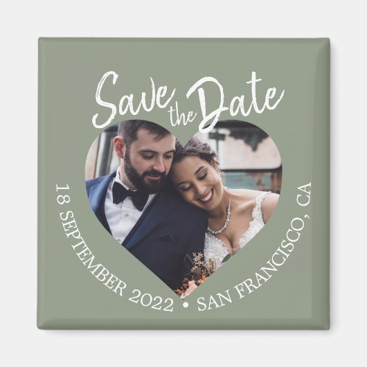 Aimant Sage Green Photo Modern Script Save the Date (Devant)