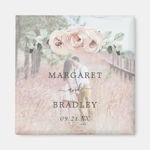 Aimant Sage Greenery Rose Floral Dusty Rose Photo Mariage