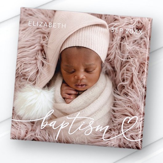 Aimant Saint Baptême Élégant Moderne Chic Coeur Bébé Phot