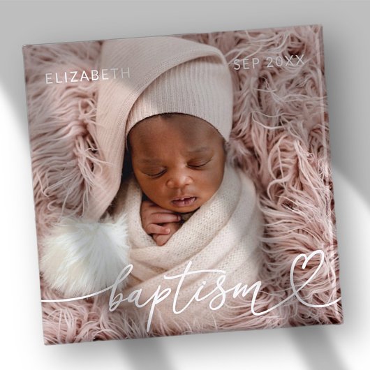 Aimant Saint Baptême Élégant Moderne Chic Coeur Bébé Phot